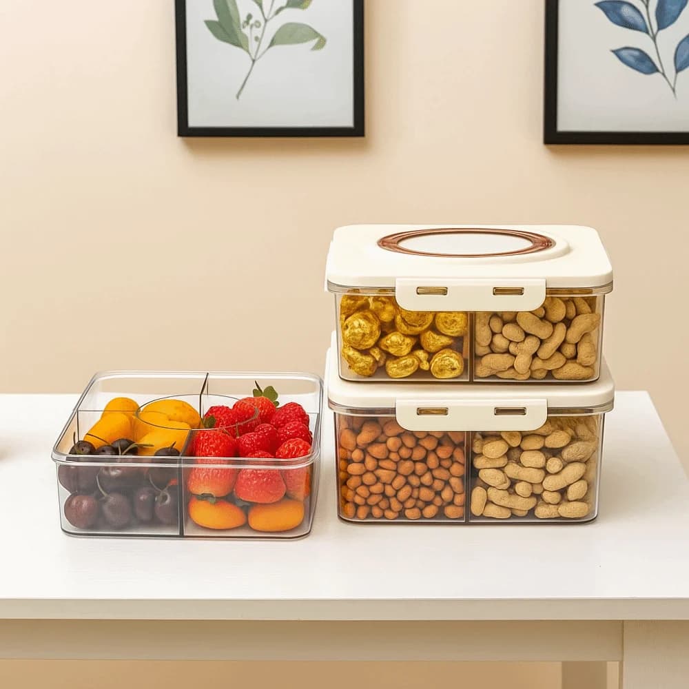 Contenitore in Plastica con Scomparti, Scatola Sigillata per Conservazione Alimenti, con Coperchio e Manico, Contenitore Antipolvere per Frutta Secca, per Cucina