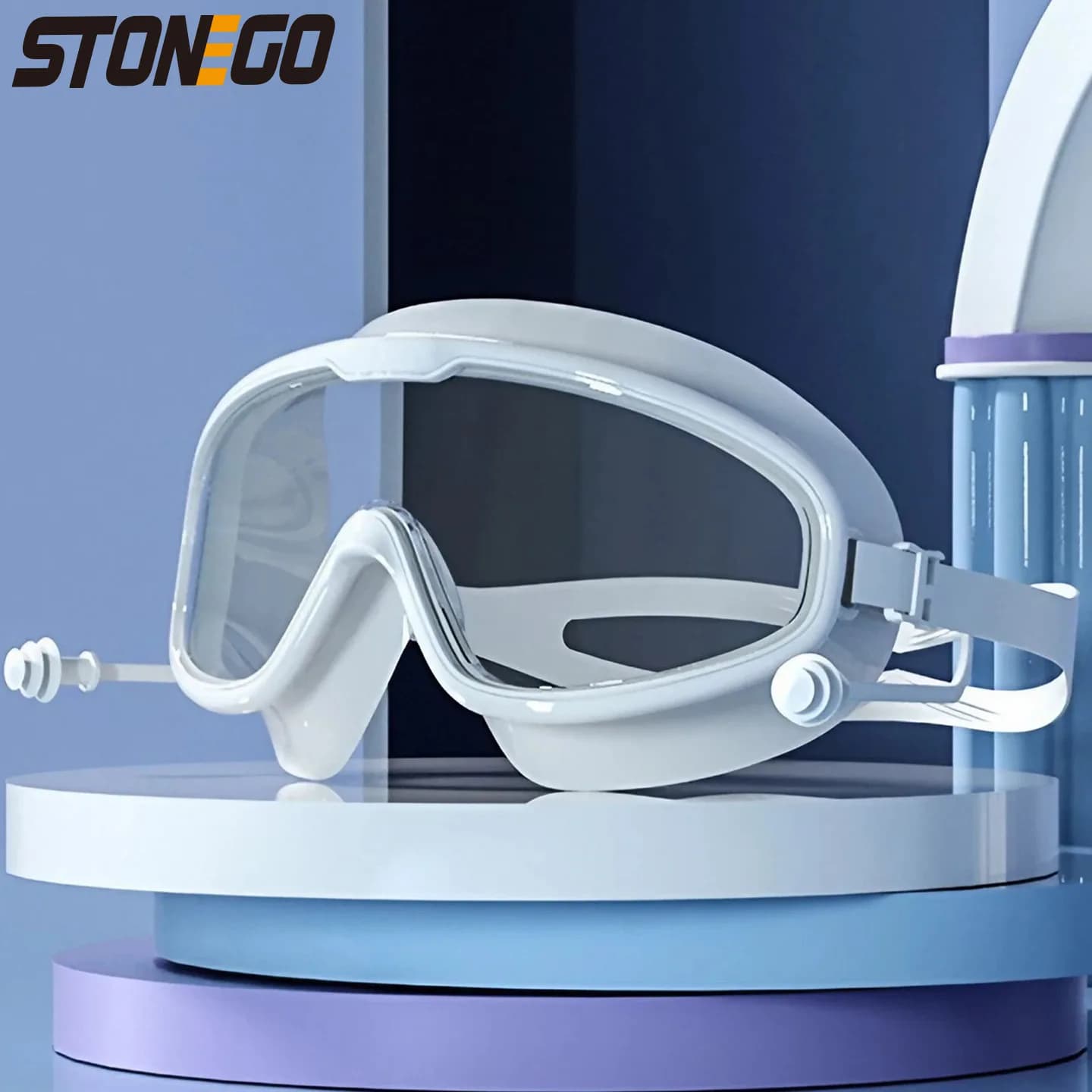 Swimwear with Large Frame Professional Swimming Waterproof Silicone Swimming Glasses HD Swimwear for Men and Women with Ear Caps
