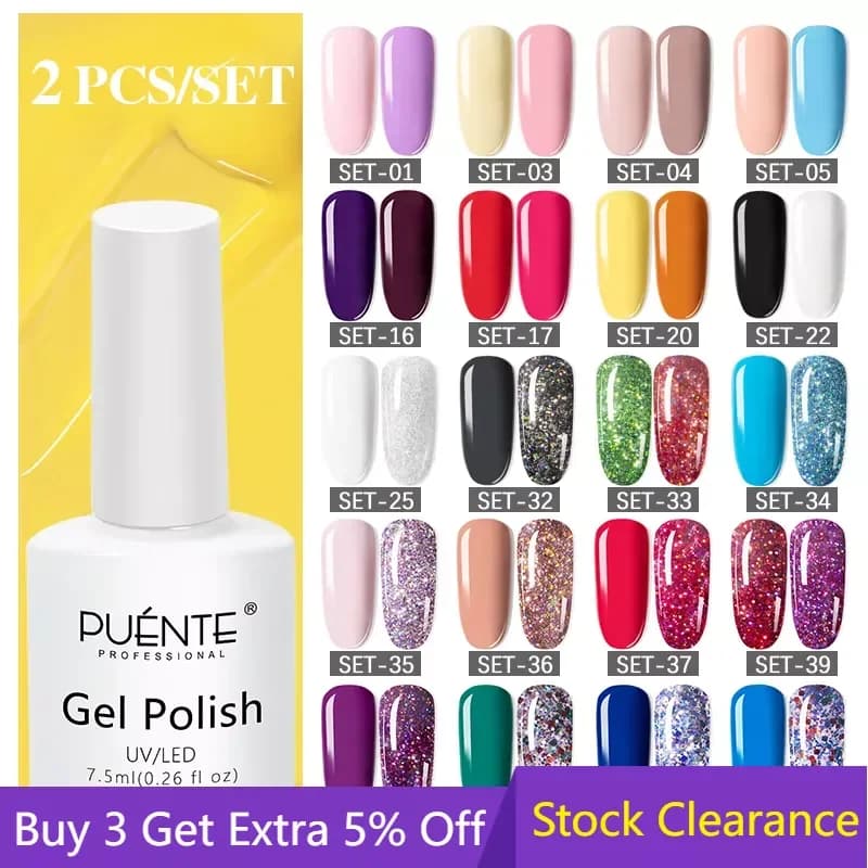 Kit smalto Gel 2 pezzi Gel per unghie colorato Soak Off UV LED vernici ibride semipermanenti Nail Art Set tutto per Manicure Base Top Coat