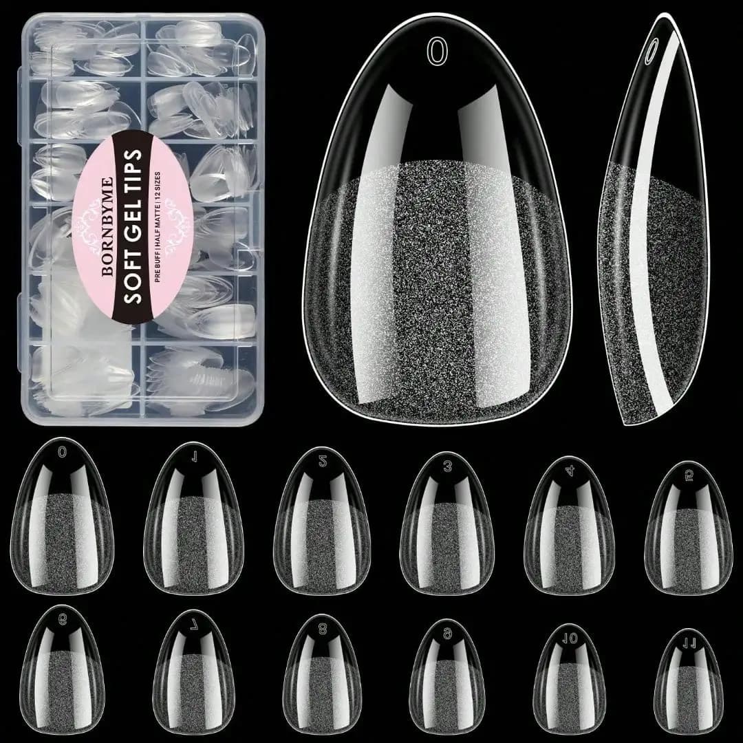 Extra short soft gel nail tips, 120 pcs, 12 sizes, pre-incision, complete cover, transparent, PMMA resin, removable, acrylic nail set for DIY manicure at home for woman