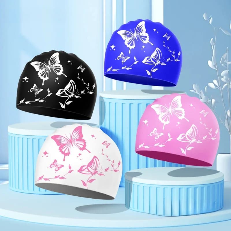 Men's Waterproof Silicone Swimwear Swimwear for Ealsitc Long Hair Ealsitc High Swimwear for Adults Printed Butterfly