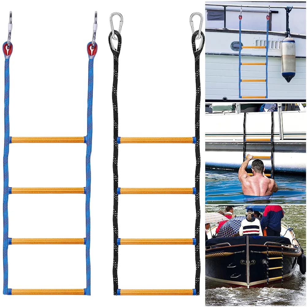 4 Step Boat Rope Ladder Folding Marine Ladder Heavy Duty Climbing Rope Boarding Ladder