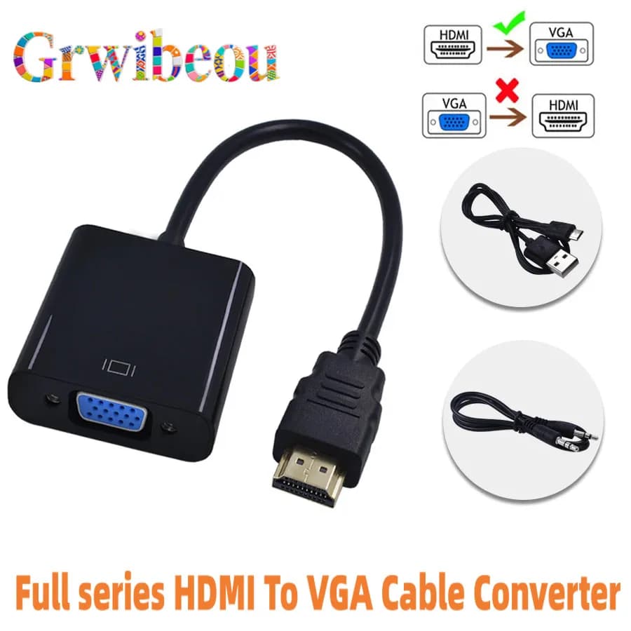 HDMI-VGA compatible HD 1080P cable converter with audio power adapter male-female converter for PC TV Tablet laptop