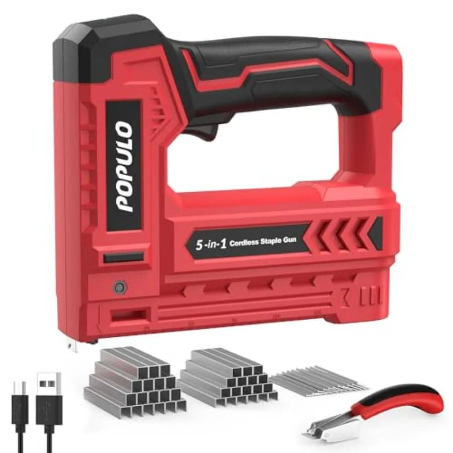 Pistola Sparagraffette Elettrica 5 in 1, Chiodatrice a Batteria 4V Ricaricabile Senza Fili, con 2.000 Graffette e Chiodi