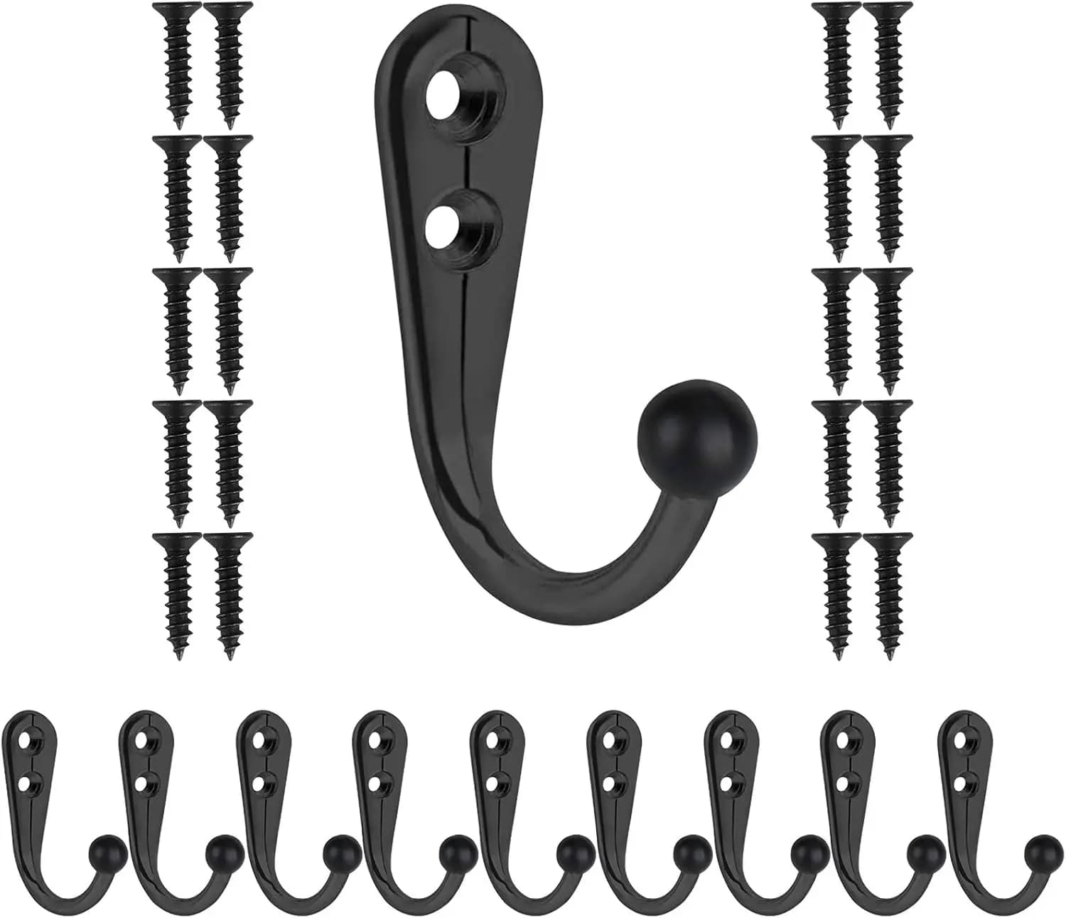 HAHAYOO 10 PCS Coat Hooks Wall Mounted, Premium Black Metal Wall Hooks for Hanging Coats, Wall Hook, Coat Hook, Towel Hooks for Hat Keys Closet Bag Backpack Hanger Farmhouse with 20Screws