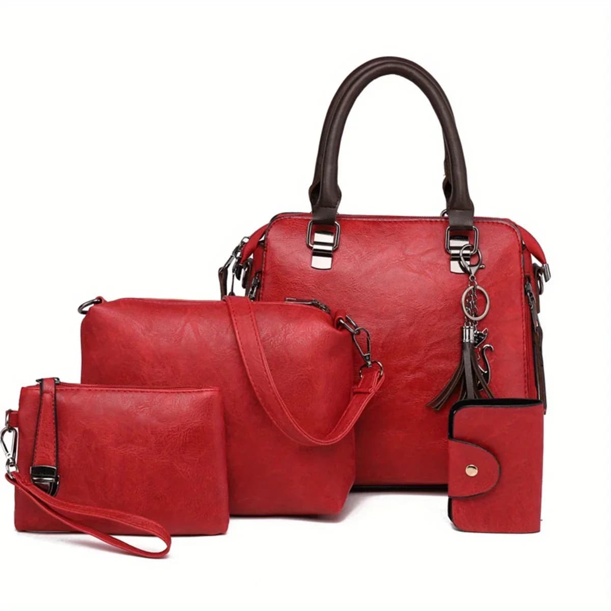 Purses Fashion for Women Shoulder Bags Tote Satchel 4pcs Handbag Set Includes 1 Hand Shoulder Bag, 1 Diagonal Midspan Bag, 1 Hand Bag, 1 Wallet Card Bag