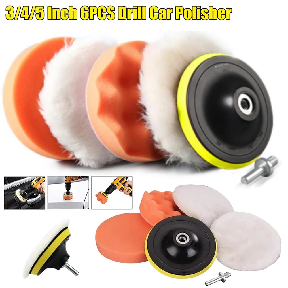 3/4/5 pollici 6PCS Trapano Lucidatore per auto Autoadesiva Lucidatura Ceretta Spugna Ruota di lana Tampone per lucidatura Auto Lucidatura Spugna Pad Kit
