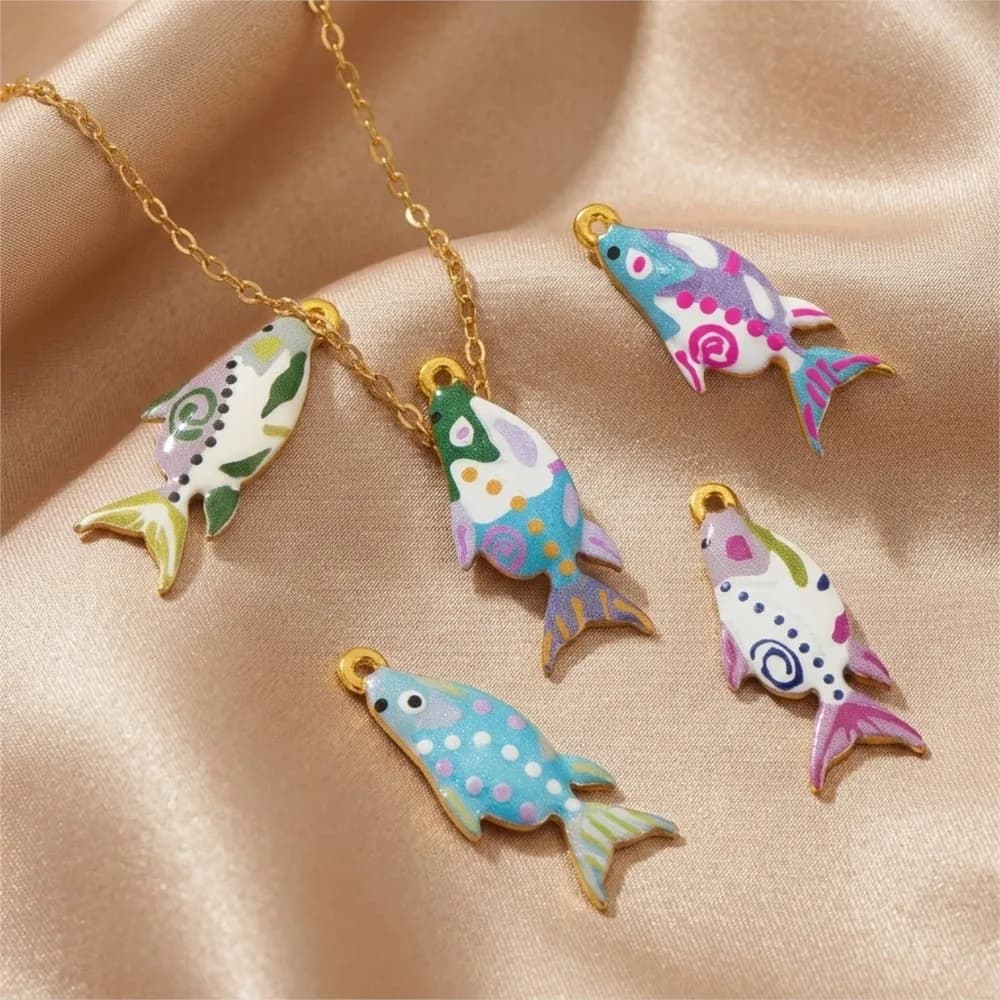 2Pcs/Lot Stainless Steel Enamel Colorful Shark Charms Pendants for DIY Jewelry Making Necklace Earring Bracelets Accessories
