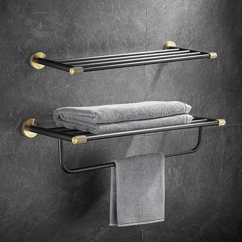 Porta asciugamani nero da bagno in acciaio inossidabile, supporto da parete, mensola, gancio per panno, appendiabiti in metallo per bagno, igienici moderni