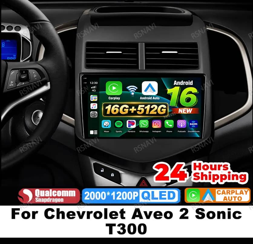 Car Radio Android 16 For Chevrolet Aveo 2 Sonic T300 Wireless Carplay Auto BT GPS Viedo Player DSP 5G WIFI QLED DVD Qualcomm