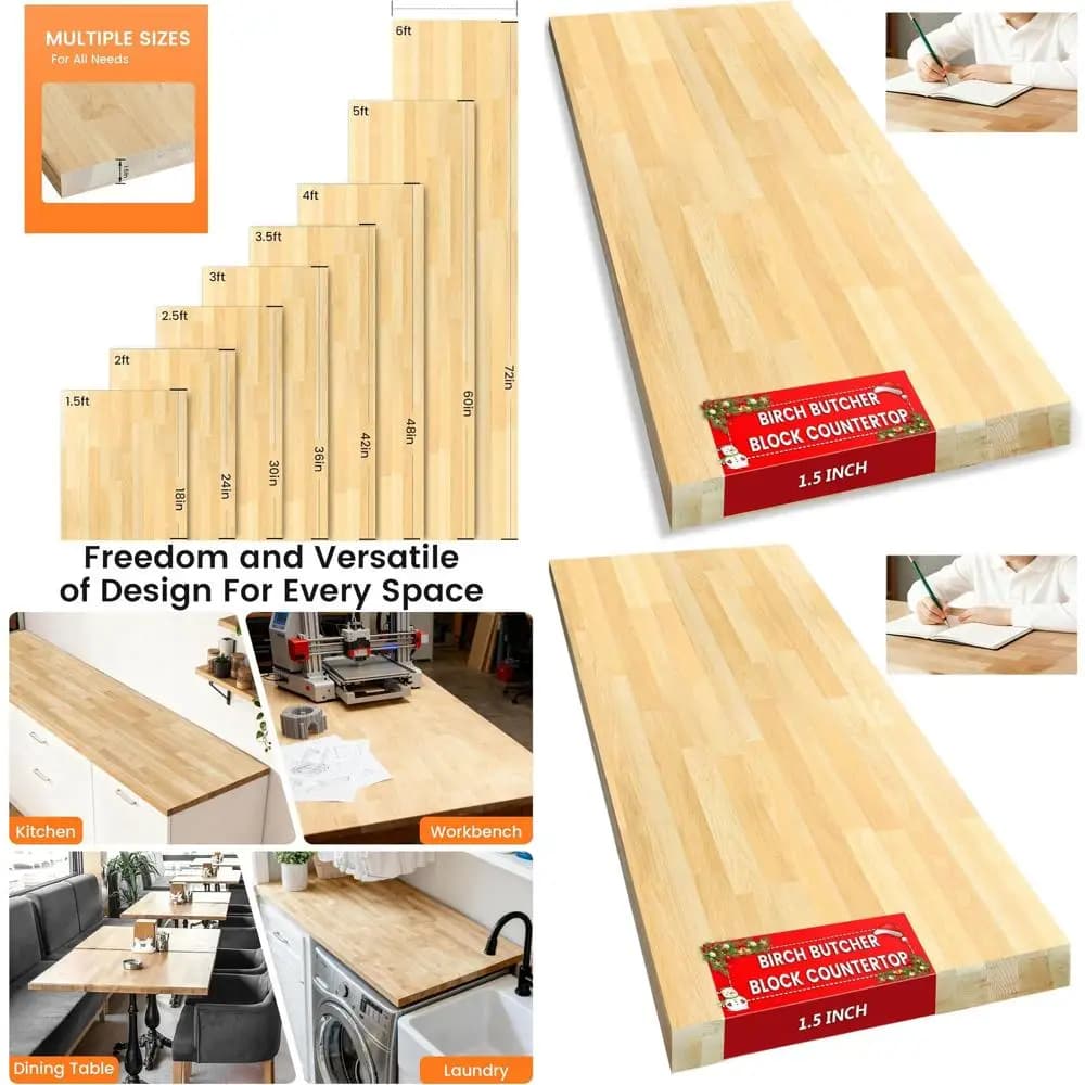 Piano di Lavoro in Legno di Betulla Non Finito, 36x25x1.5 Pollici, per Banco da Lavoro Fai-da-Te, Scrivania, Isola Cucina, Tavolo da Pranzo