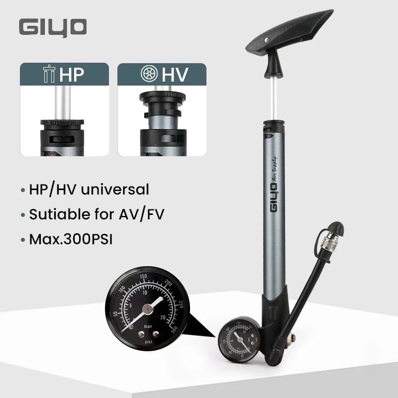 Pompa per bicicletta Giyo GS-41P 300psi, pompa per forcella MTB / sospensione posteriore, pompa ad aria manuale per bicicletta con manometro, gonfiatore per bici