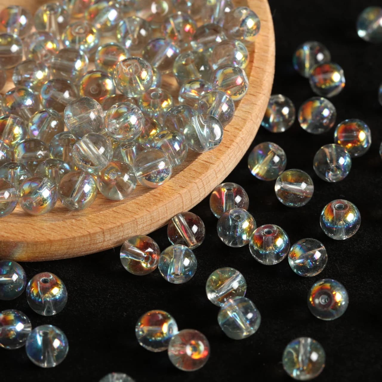 160pcs 8mm Light Gray Transparent Aurora Gloss Round Glass Hand Weave Bracelet Earring DIY Decorative Bead For Jewelry Making