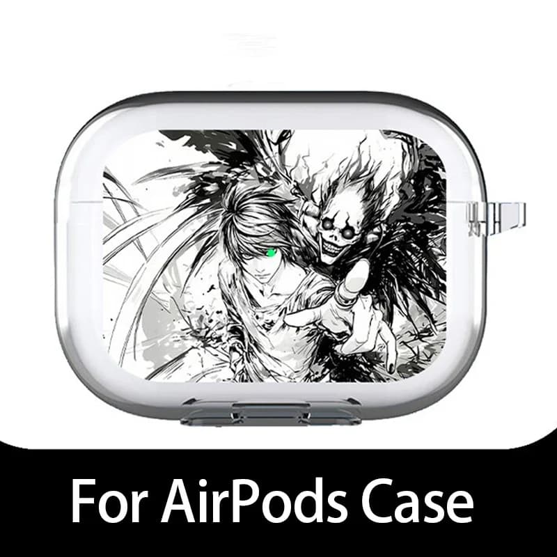 Custodia in silicone TPU trasparente con motivo personaggio anime Death Note per AirPods 4 Pro 1 2 3 - Custodia trasparente per auricolari Bluetooth