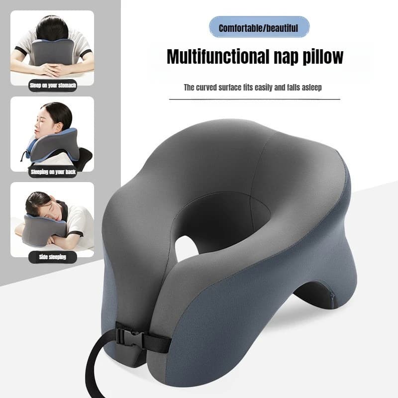 Cuscino da Viaggio Portatile a Forma di U in Memory Foam, Cuscino per Pisolino in Ufficio, Cuscino per Auto e Aereo, Supporto Ergonomico per la Testa