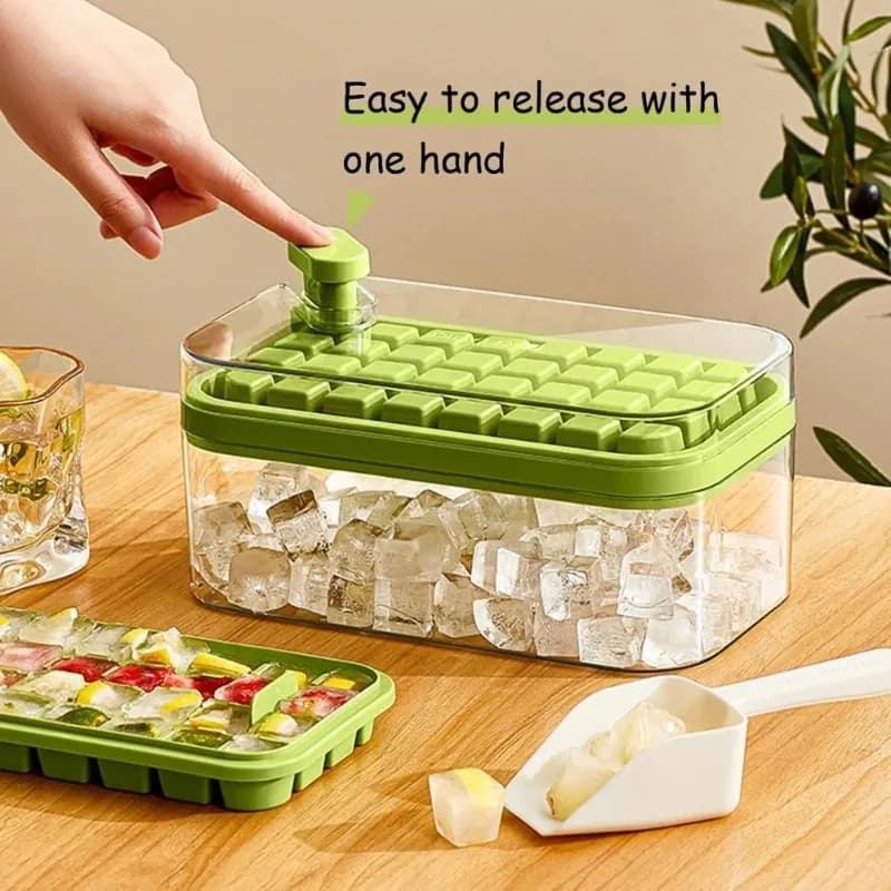 Stampo per Cubetti di Ghiaccio con 32/64 Scomparti, Pressione a Singolo Tocco, Multifunzionale, Portatile, Facile da Rilasciare, Set Contenitore per Conservazione