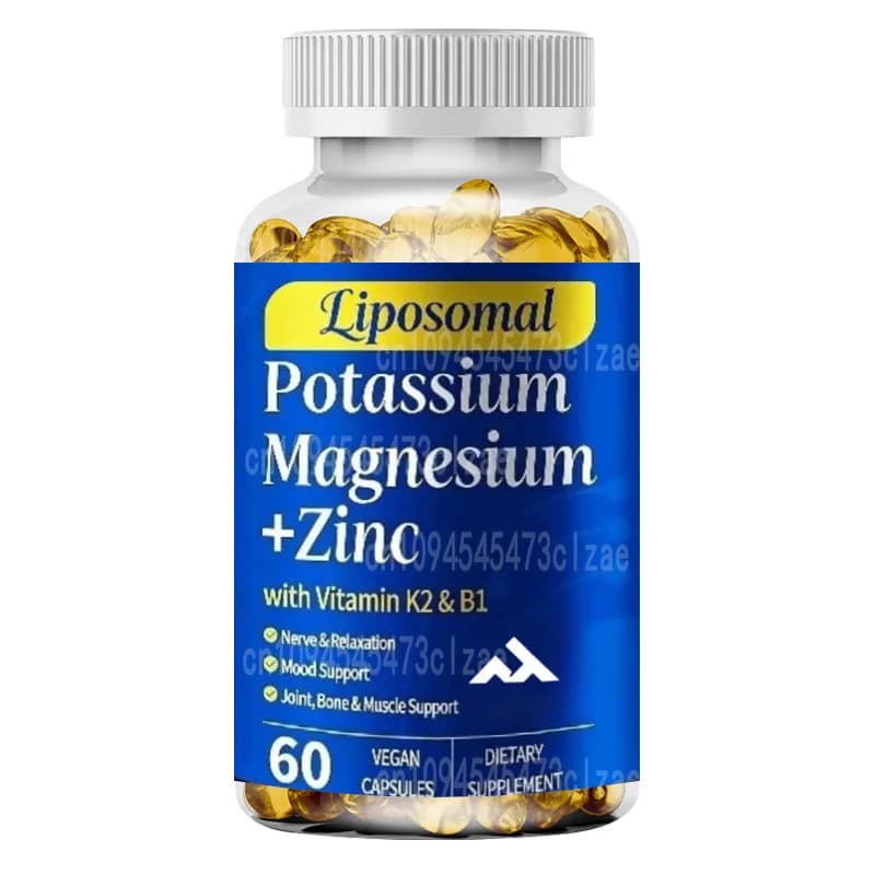 Integratore di potassio e magnesio, 1600 mg di aspartato di magnesio, cloruro di potassio, contenente zinco, K2, vitamina B1, 60 capsule