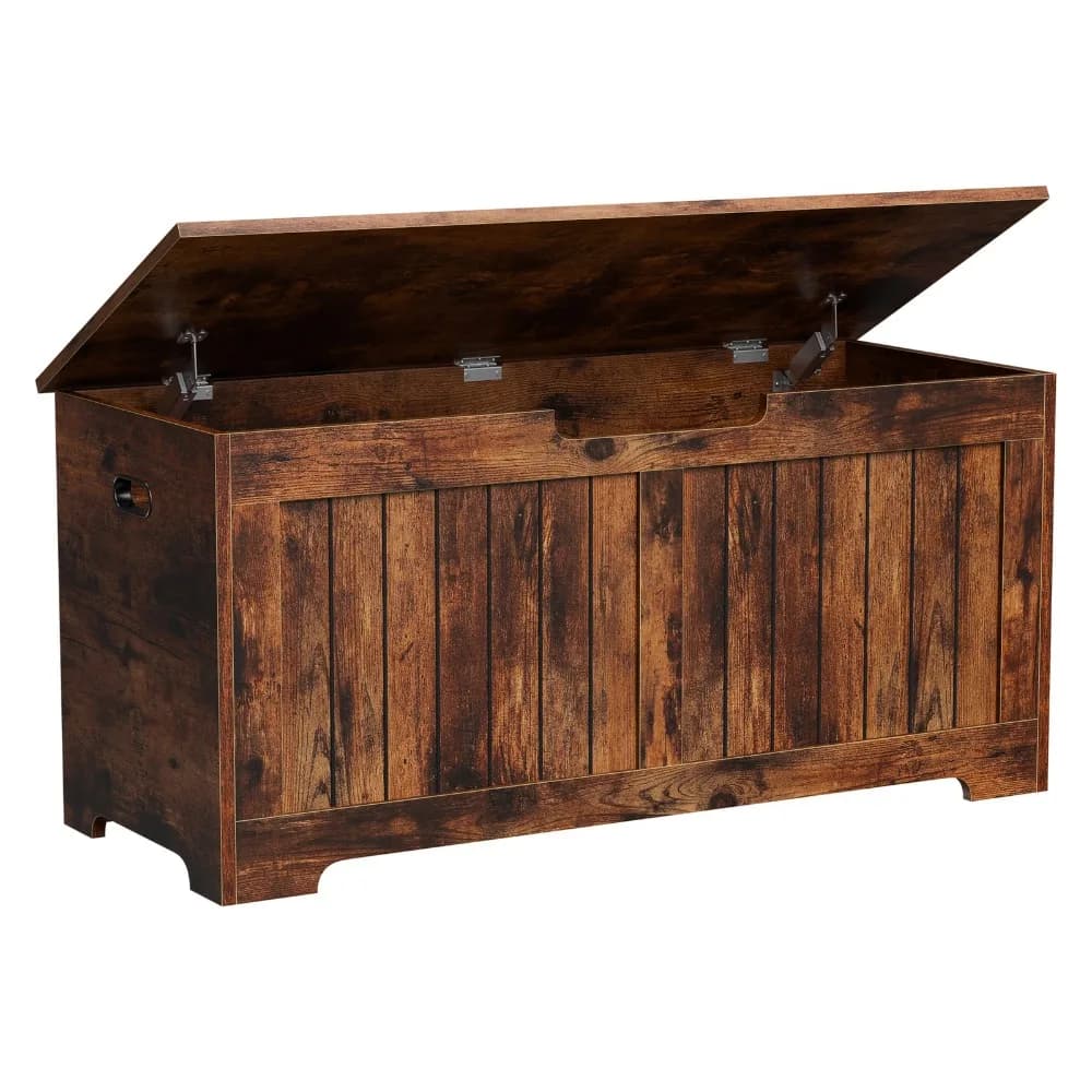 Baule Contenitore in Legno da 39 Pollici con Coperchio a Ribalta e 2 Cerniere di Sicurezza, Marrone