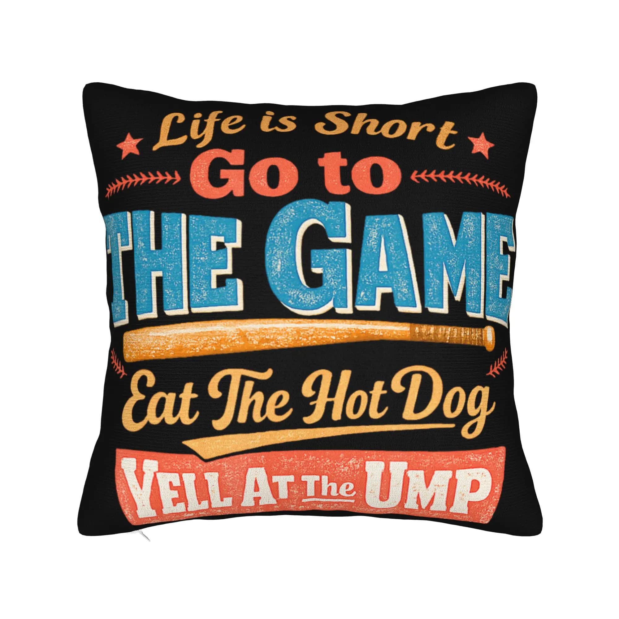 Federa decorativa per cuscino Life is Short Go to The Game Eat The Hot Dog Yell At The Ump, federa quadrata per cuscino, diverse misure