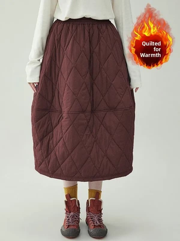 Gonna Midi a Vita Alta con Inserti in Cotone e Motivo a Rombi, Taglie Forti, Abbigliamento Donna Casual per il Lavoro, Autunno Inverno
