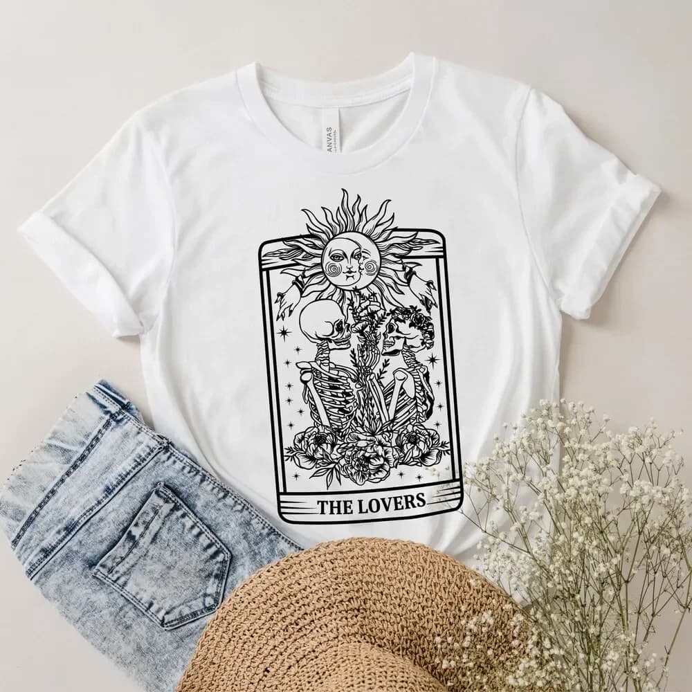 The Lovers Tarot T Shirt Card Magick Skeletons occulto