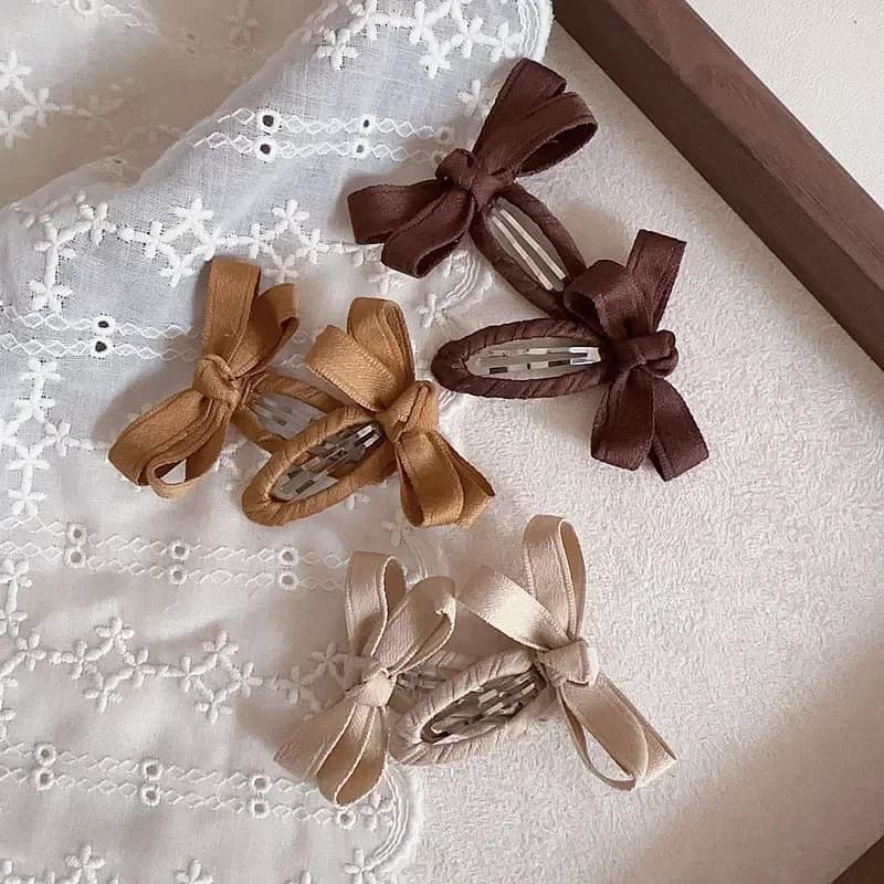2 pcs/set Elegant Princess Hair Clip Baby Beige Coffee Color Leaf Style Bang Side Clip Belt Cotton Bow Hair Accessories Baby