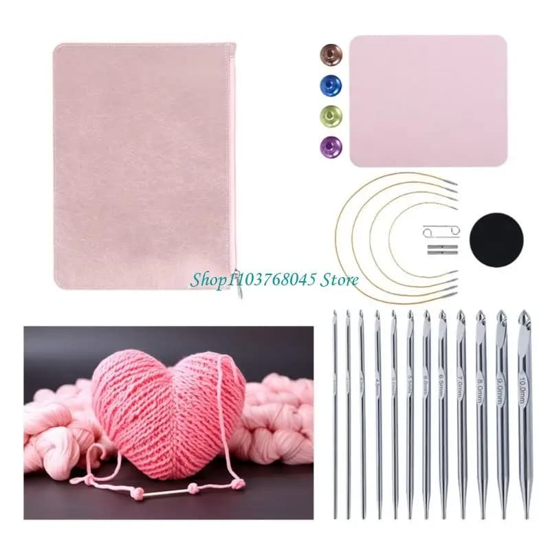 R53F 12pcs set ganci all'uncinetto tunisino con ago per maglieria tunisino da 3,0 mm-10 mm con custodia in pelle per a maglia