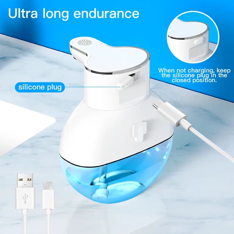 Dispenser di Sapone Automatico USB da 400ml con Sensore a Infrarossi, Elettrico Senza Contatto, Montaggio a Parete per Uso Domestico ed Esterno