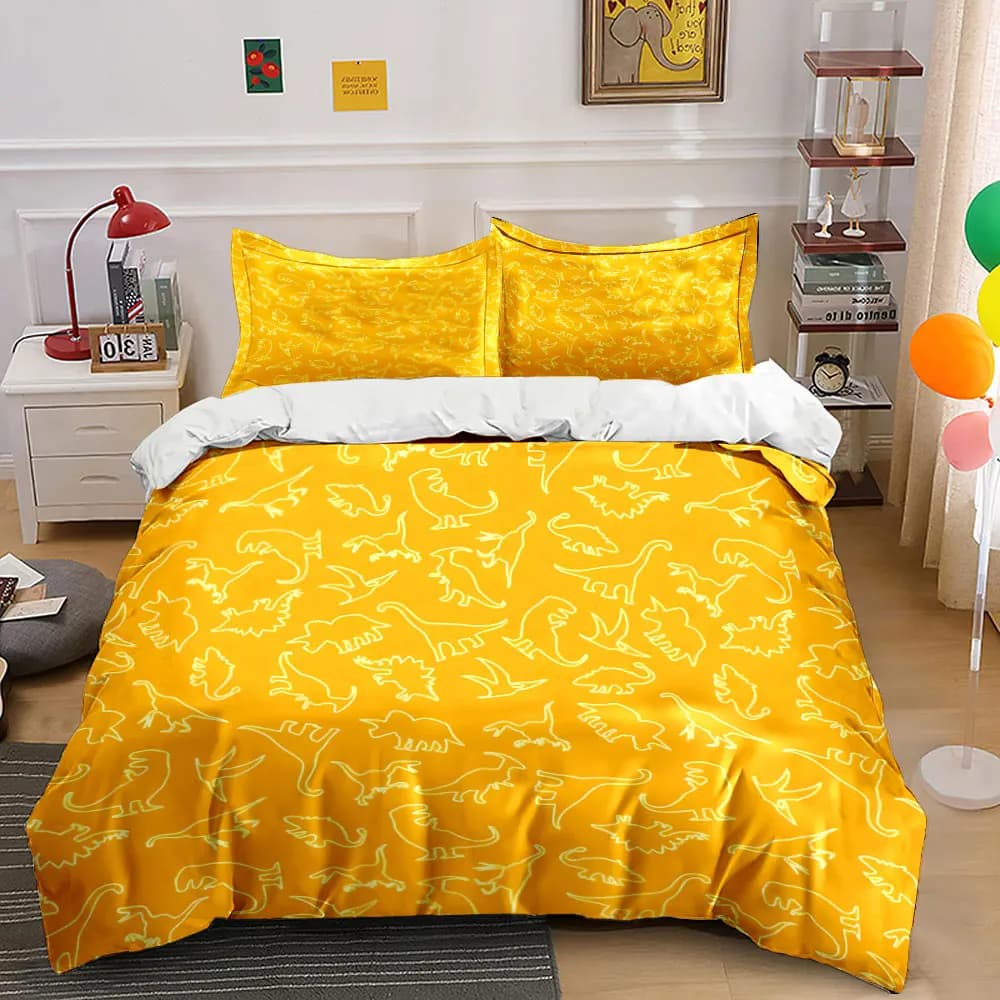 Set di biancheria da letto con motivo dinosauro dei cartoni animati, con 1 copripiumino e 2 federe, singolo, matrimoniale, king size, queen size, idea regalo