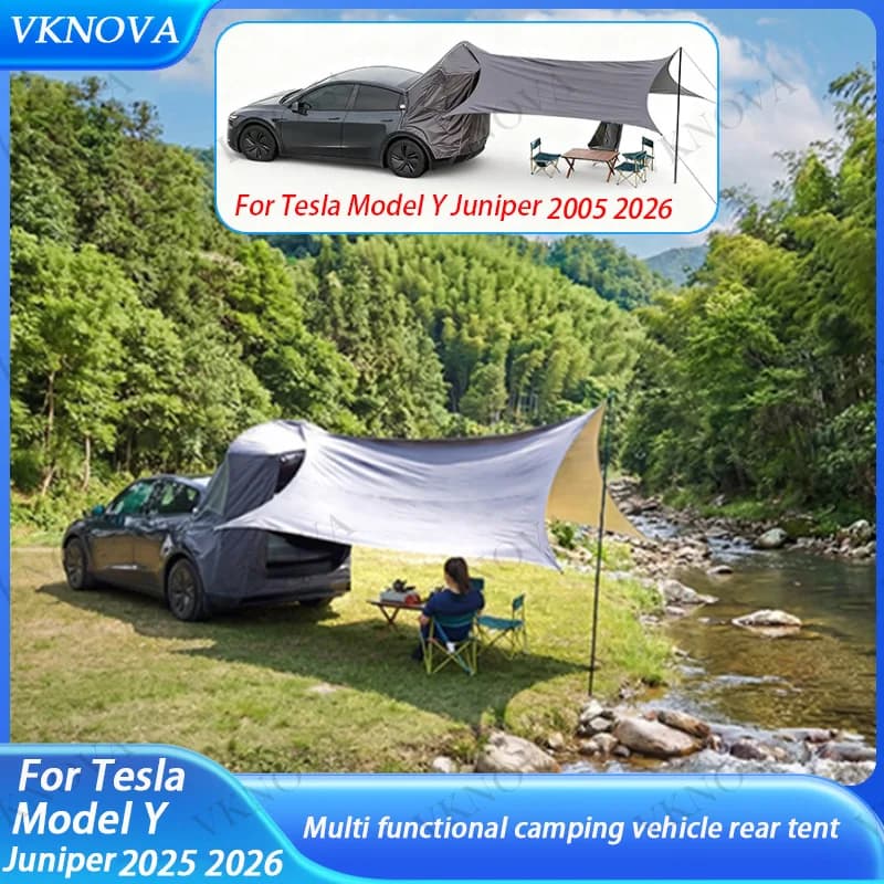 Tenda da Campeggio per Bagagliaio Auto Tesla Model Y con Tettoia, Tenda Estensibile per Bagagliaio Auto, Protezione Solare, Accessori da Campeggio