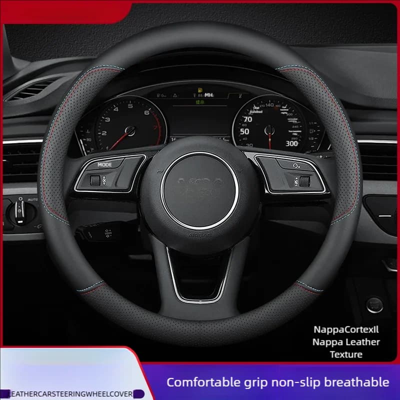 Coprivolante Auto in Pelle Ultra-Sottile, Antiscivolo, Traspirante, per Tutte le Stagioni, Protezione per Volante