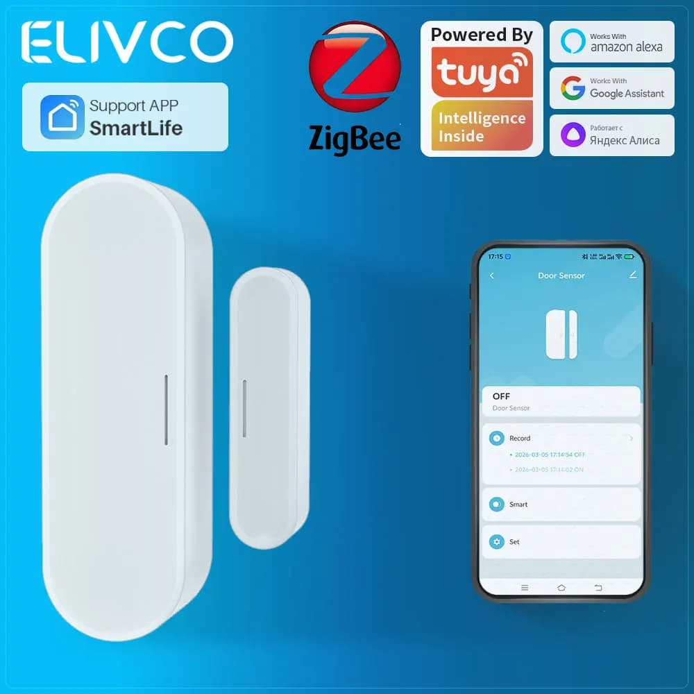 Sensore per Porta Tuya Zigbee Alimentato via USB, Sensore Intelligente per Porte e Finestre, Protezione di Sicurezza Compatibile con Smart Life, Alexa e Google Home