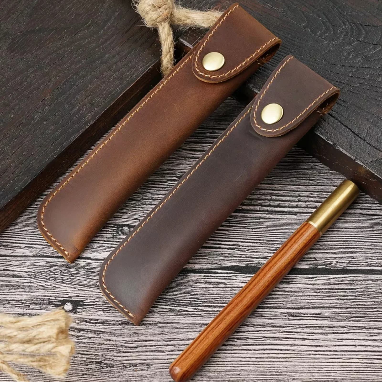 Genuine Leather Pencil Case For Travel Notebook Journals, Handmade Fountain Pen Sleeve Holder Pen Bag Vintage Stationery