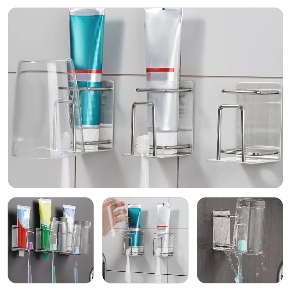 Portaspazzolino da parete in acciaio inossidabile senza trapano portaoggetti da bagno per specchio in vetro, piastrelle in ceramica, spazzolino senza chiodi