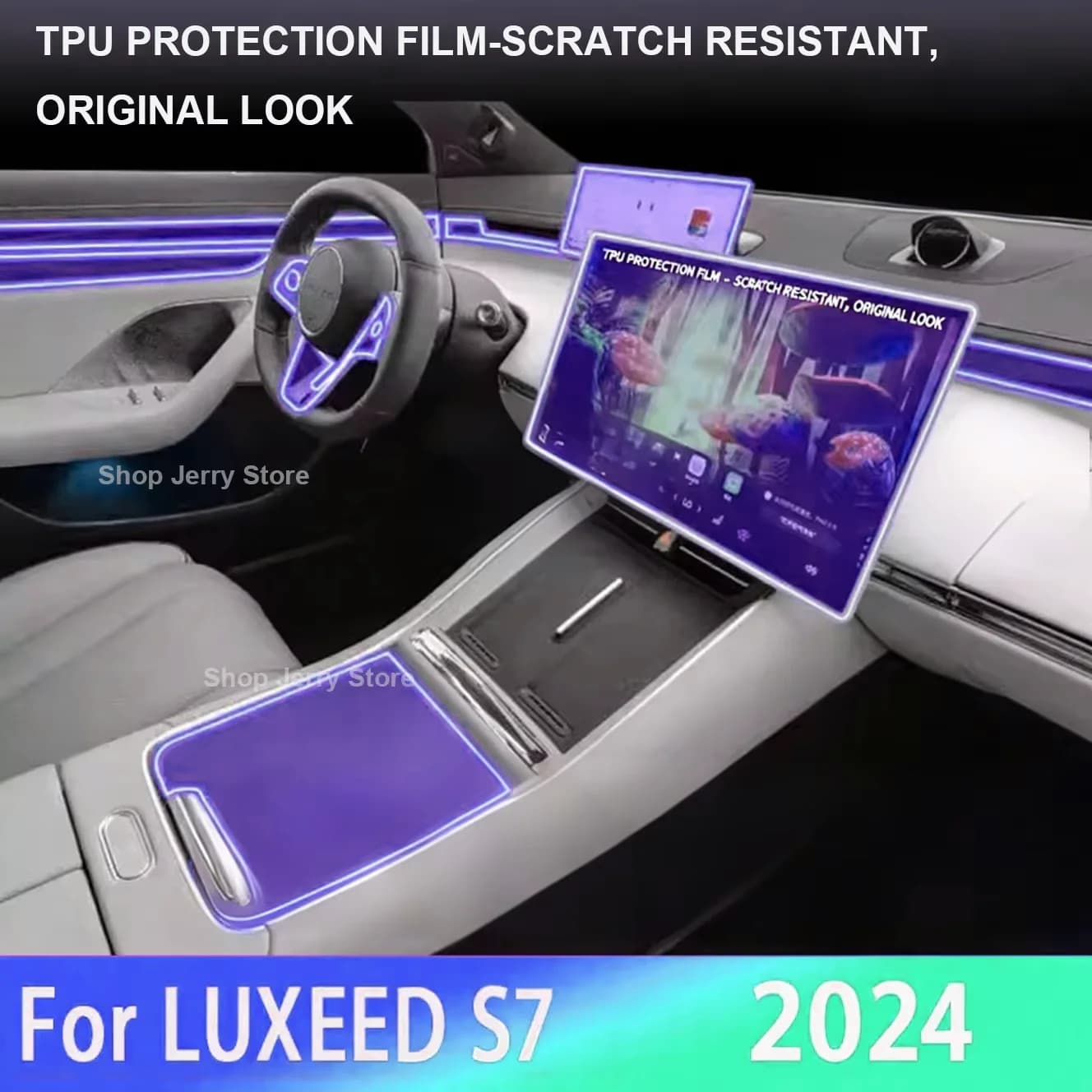 HD Transparent Scratch Car Sticker for LUXEED S7 2024 Internal Protective Film Dashboard Kit Central Console Cover