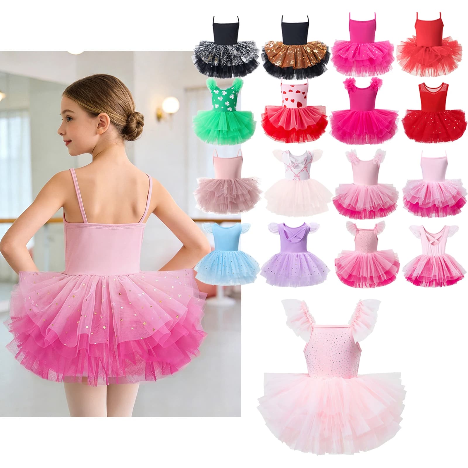 Vestito da Balletto per Bambine, Abito da Danza alla Moda 2-8 Anni, Vestito da Festa per Bambini, Costume da Spettacolo, Gonna da Principessa per Feste e Festival