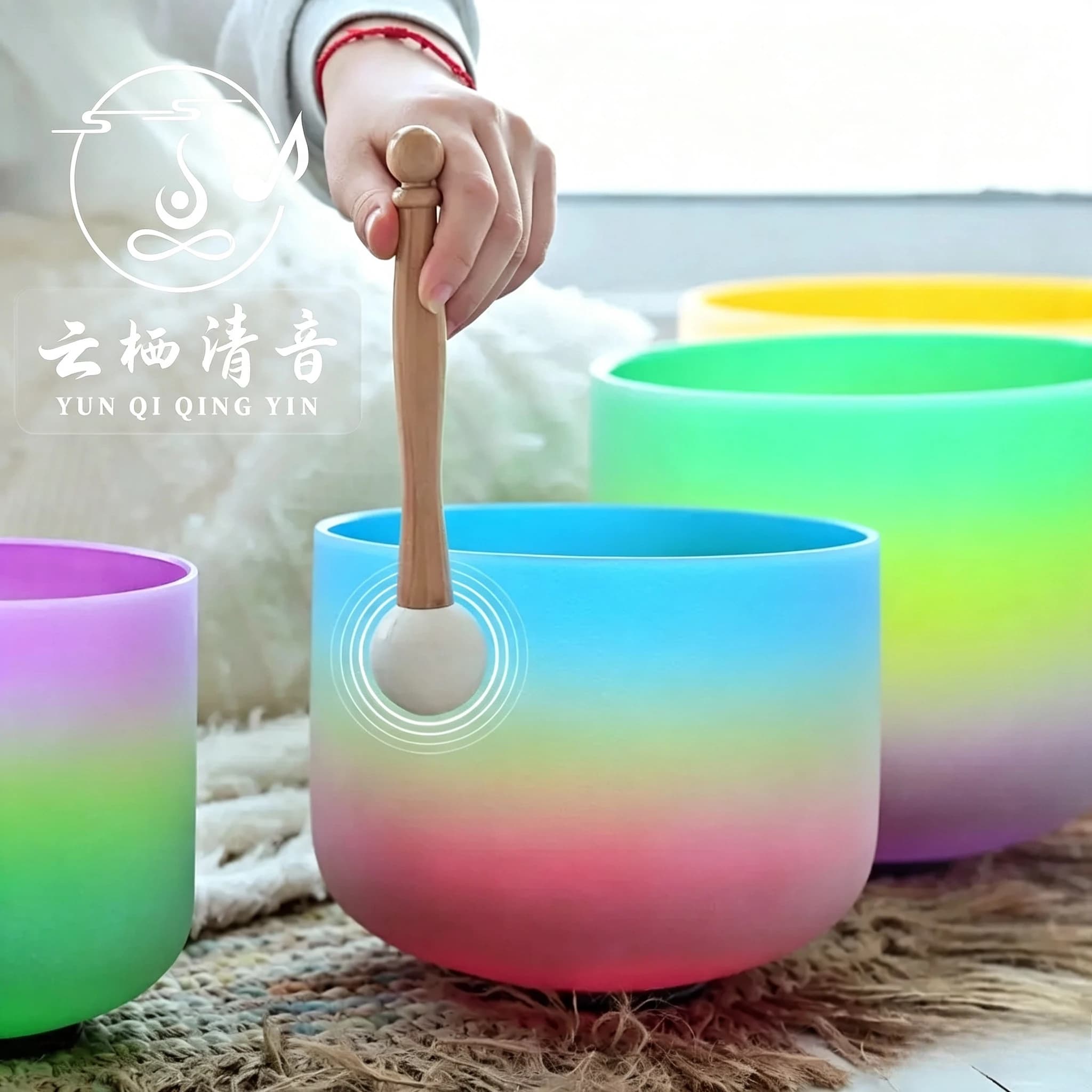 Yunqiqingyin 6-12 Inch 7-12 Inch Rainbow Frosted Crystal Chakra Singing Bowl 7Pcs Set Sound Healing Meditation With Storage Bags