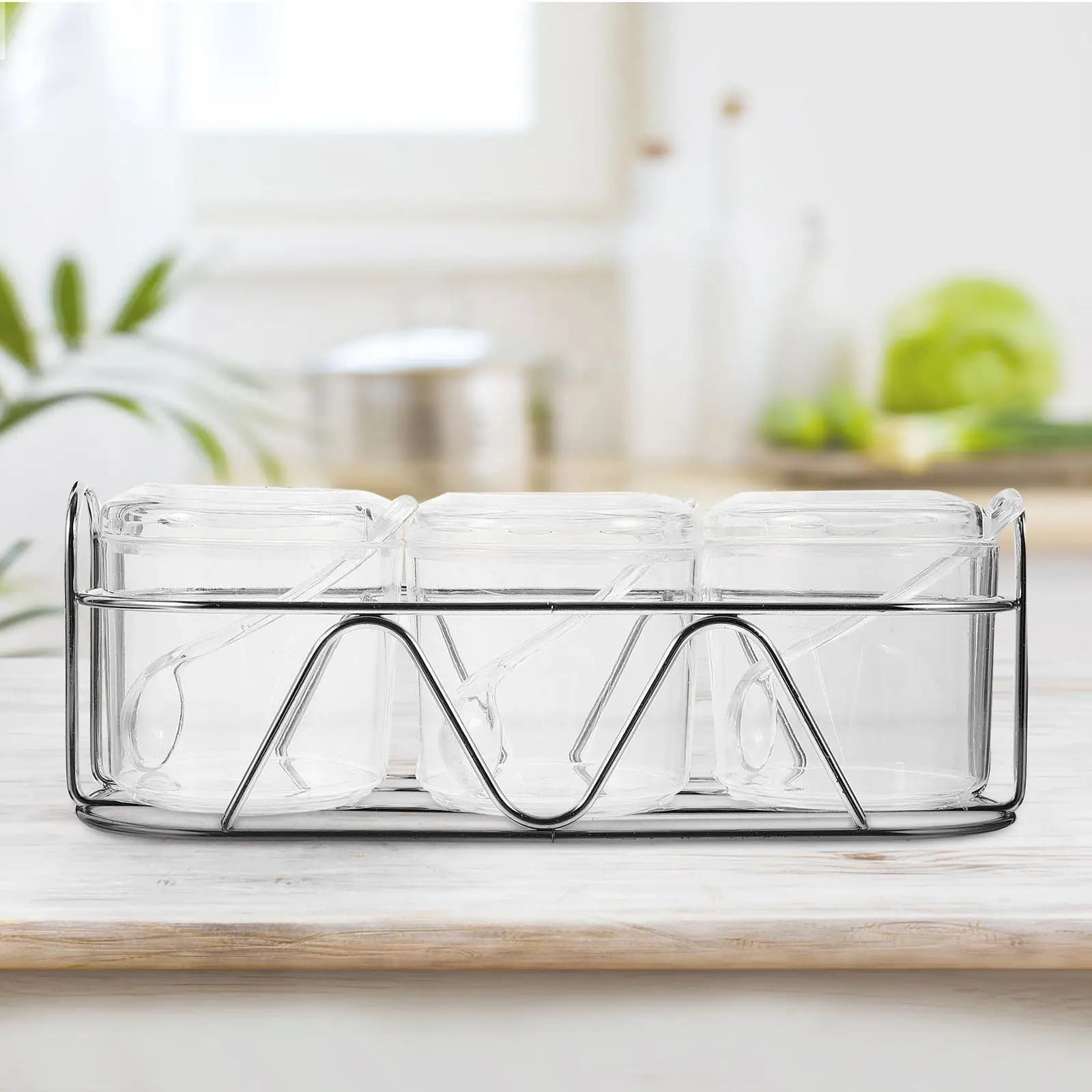 1Set Acrylic Transparent Seasoning Dispenser Can Three-Piece Set Kitchen Accessories Salt Sugar Spice Box Cooking Storage