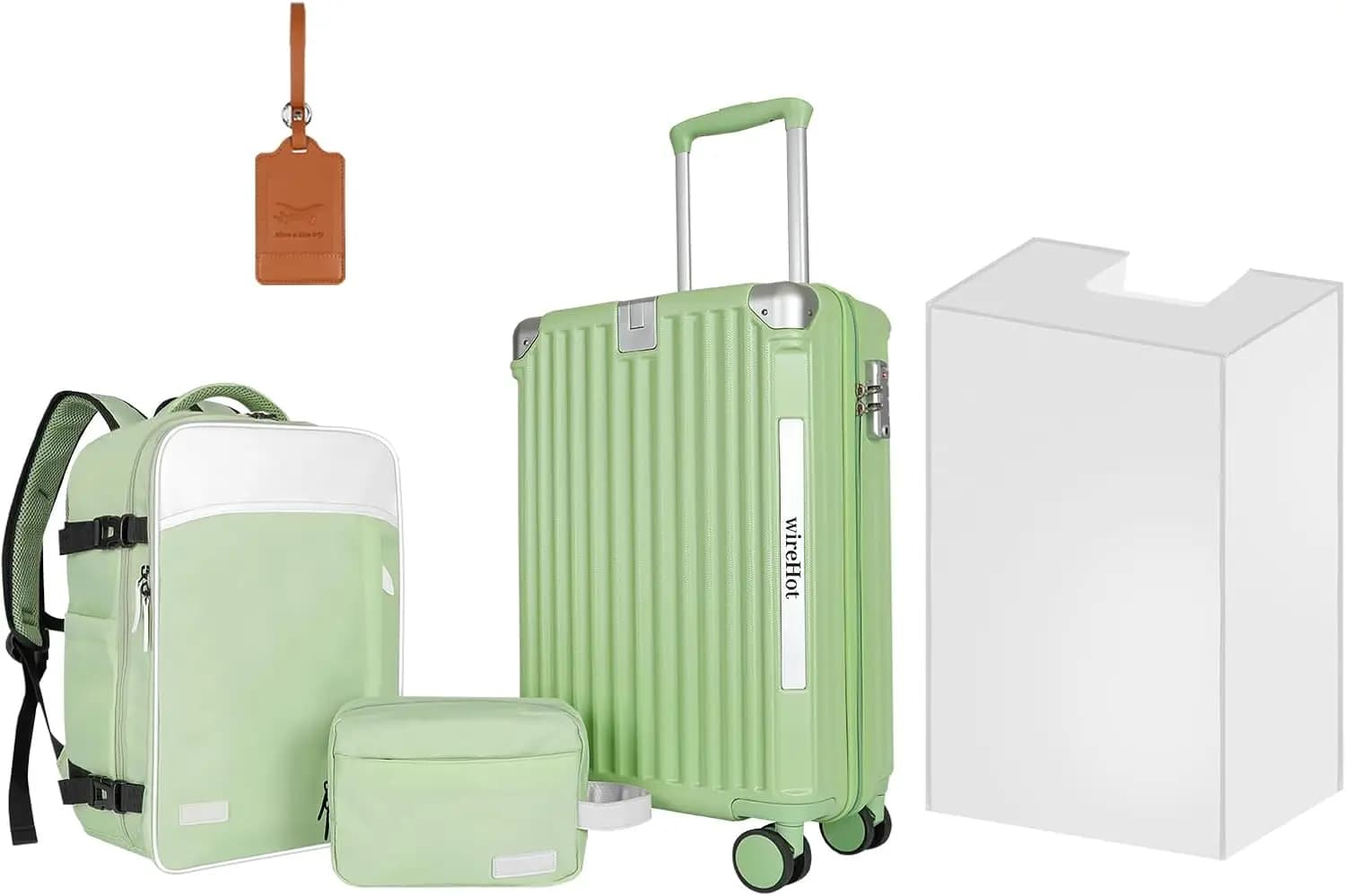 Set di valigie da trasporto vintage da 20 pollici, guscio rigido in ABS+PC, zaino e etichetta, verde avocado