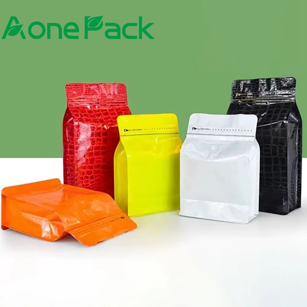 100pcs Black/Red/Orange/Yellow Crocodile Pattern 250g 500g Coffee Bean Bag with One-way Valve Aluminum Foil Food T-Zipper Bag