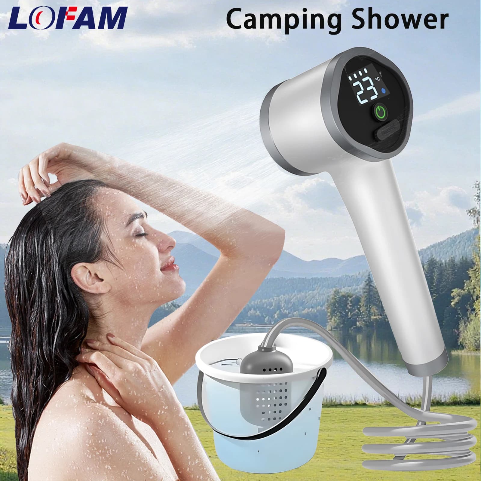 Outdoor Portable Camping Shower 2 Working Modes USB Rechargeable Home Electric Shower Pump Kit for Car Dog People Hiking Washing