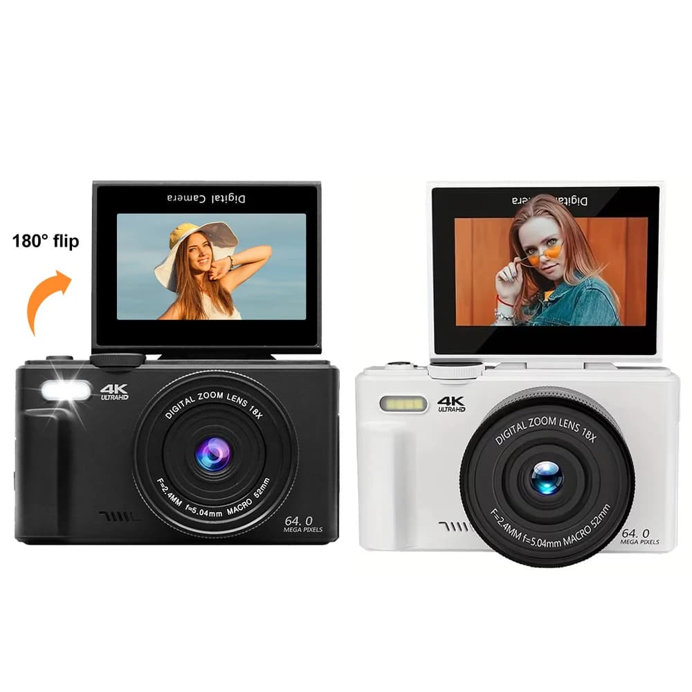 Compact digital camera Magecam 4K Zoom digital 18X Vintage video recorder Webcam WiFi 64MP 180 ° Cameras with tipping screen