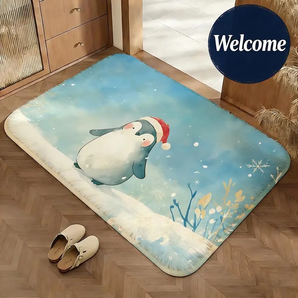 Tappetino morbido in flanella con motivo animale pinguino, tappetino antiscivolo assorbente, per bagno, camera da letto, decorazione per la casa