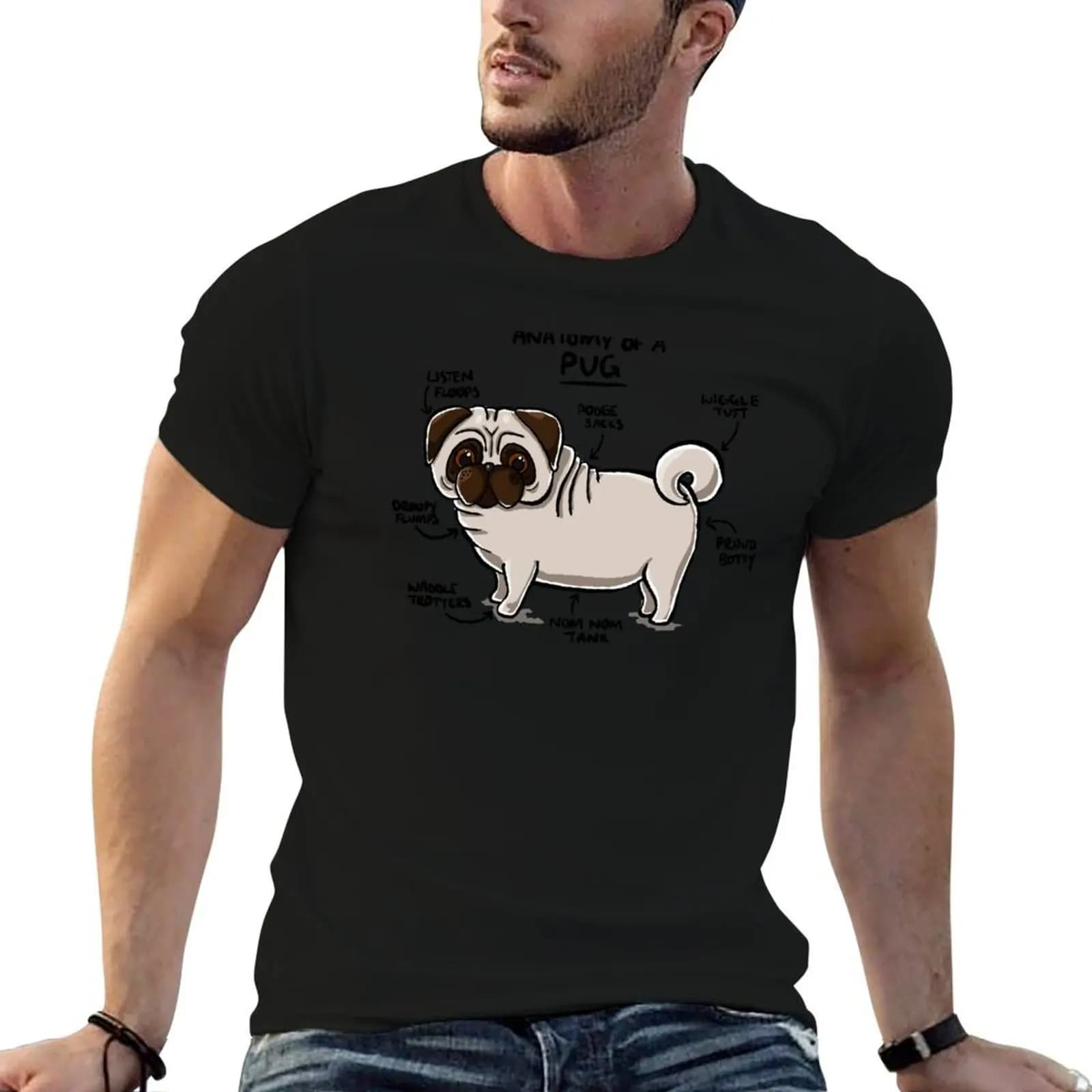 T-shirt Anatomy of a Pug, t-shirt in cotone da uomo, t-shirt anime 100% in cotone per uomo, t-shirt da uomo