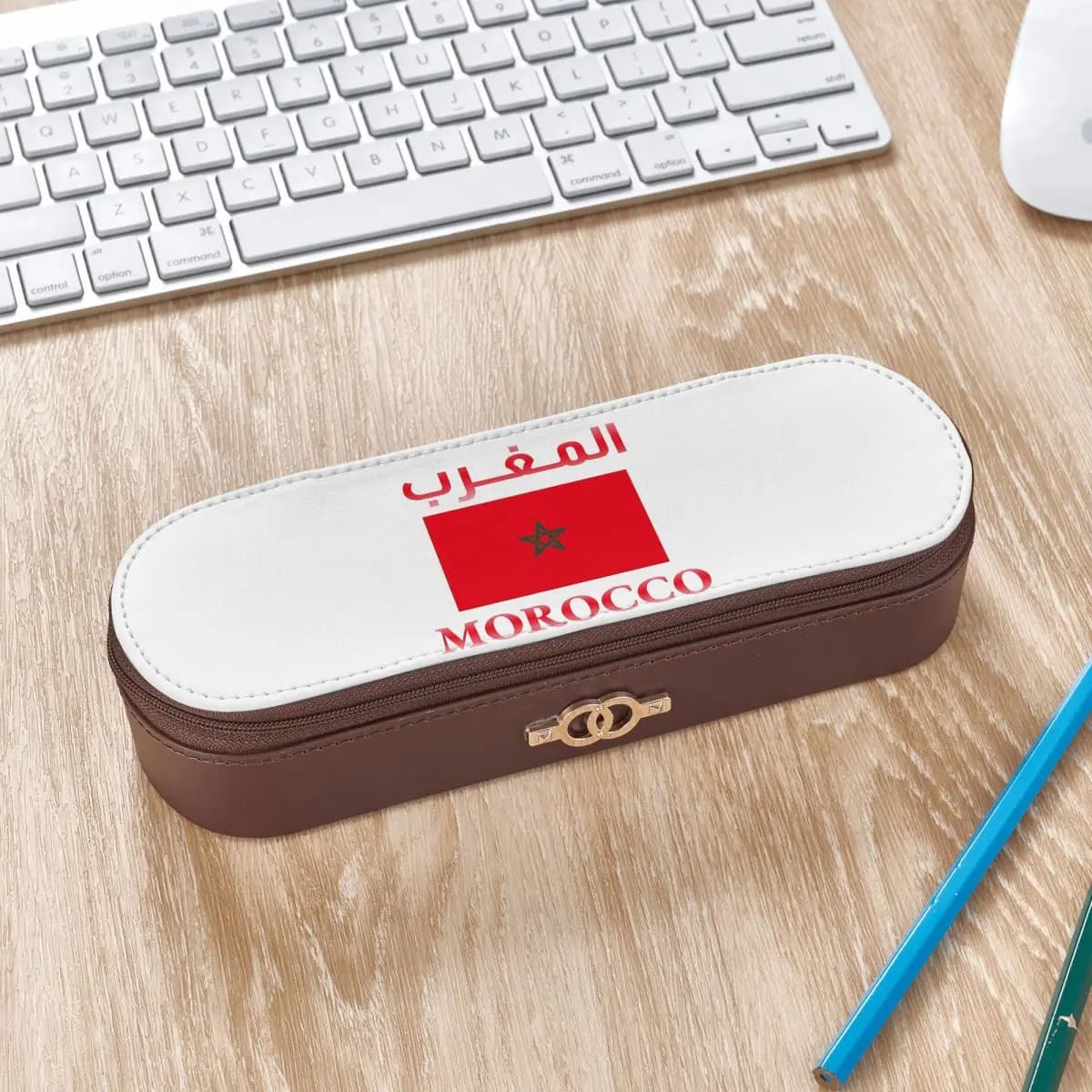 Moroccan Passport Kingdom Of Morocco Leather Pencil Case Pen Holder Storage Stationery Supplies Pen Box Pencil Bag for