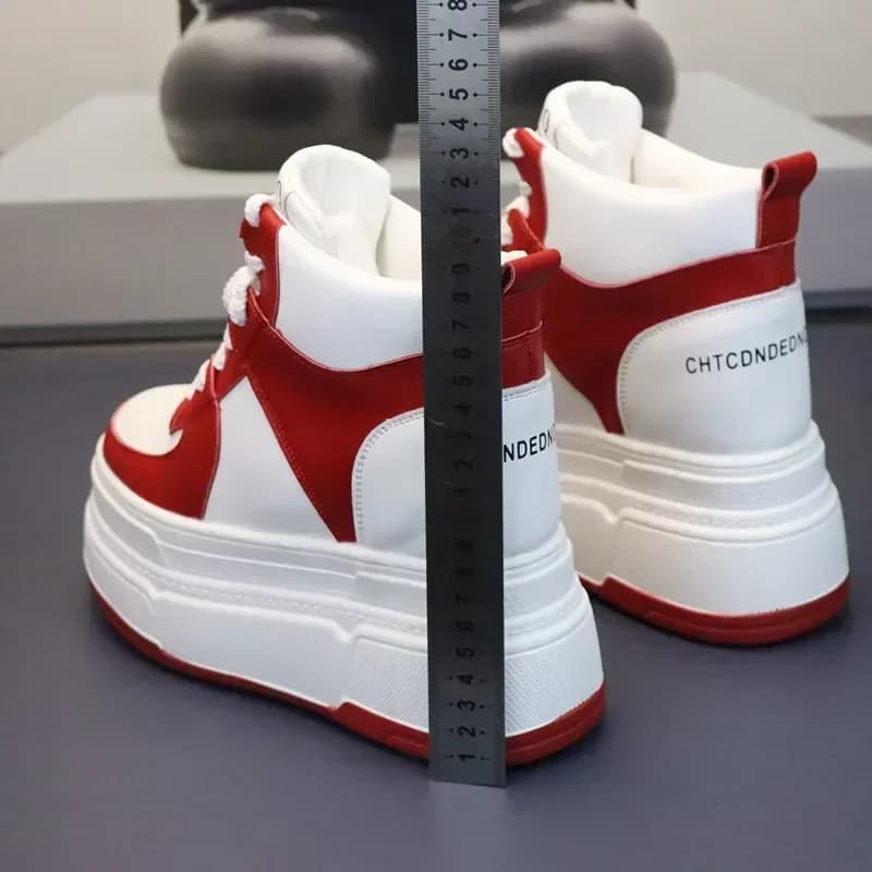 10CM 12CM 14CM High Top in pelle da donna autunno primavera piattaforma con zeppa moda donna sneakers scarpe robuste vulcanizzate skateboard