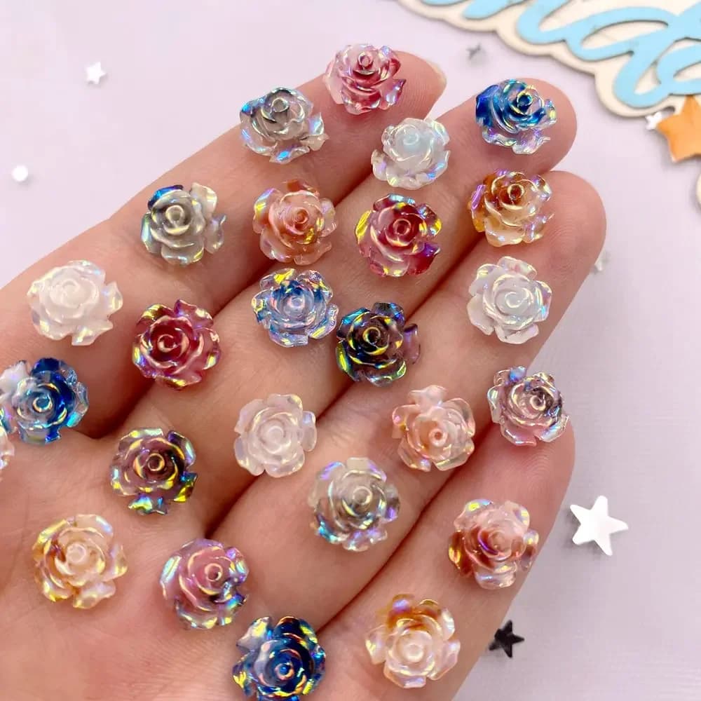 50 pz 10mm AB resina Glitter colorato rosa Flatback fiore strass gemma Scrapbook ornamento di nozze Applique artigianato fai da te Nail Art