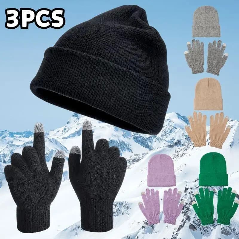 3 pezzi set guanti per cappelli caldi invernali set per uomo e donna cappello da equitazione all'aperto berretti antivento in lana lavorata a maglia berretto pullover + guanti
