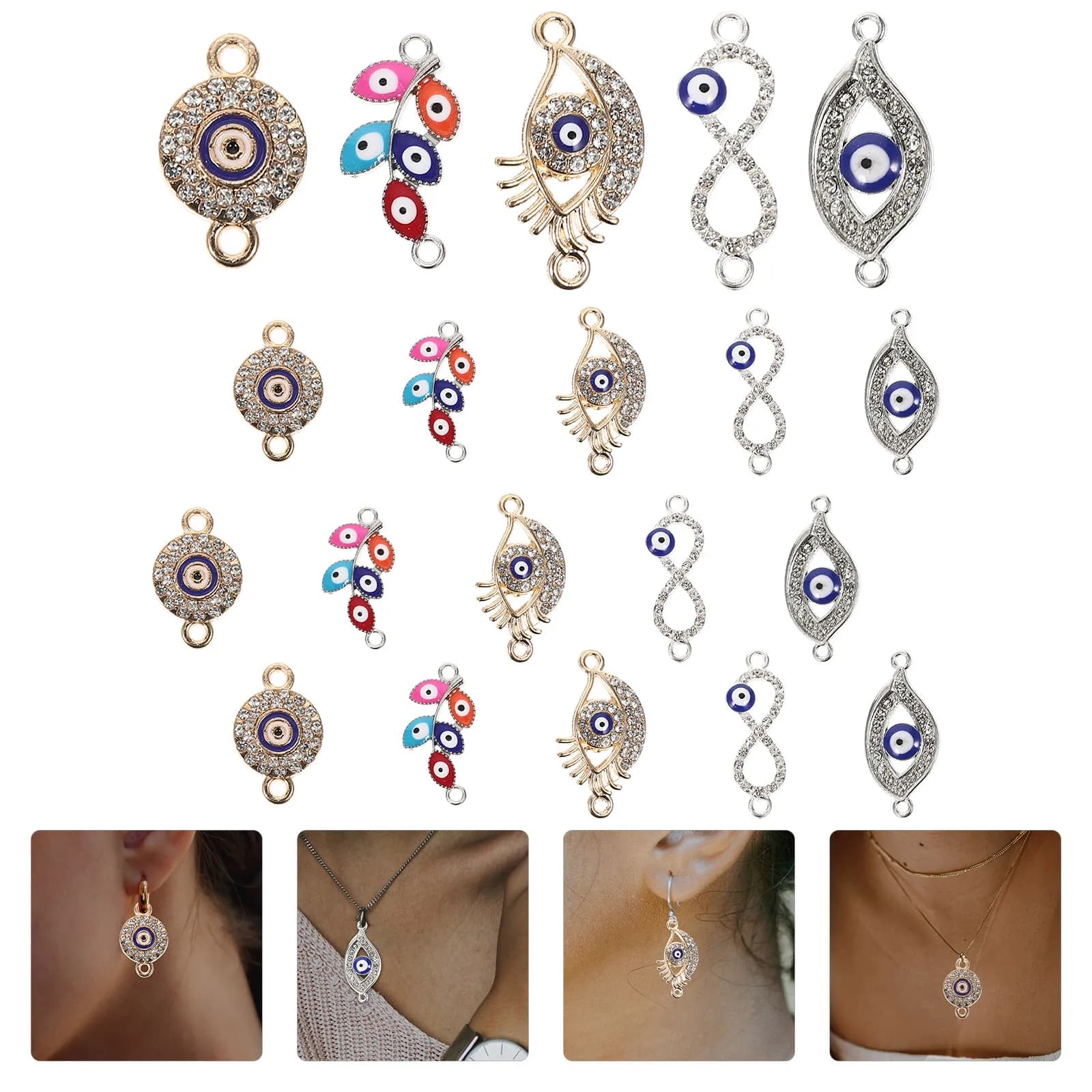 22 Pezzi Ciondoli Premium in Lega di Zinco a Forma di Occhio di Allah per Creazione Gioielli Fai da Te, Collane, Bracciali, Orecchini, Catene per Maglioni e Artigianato