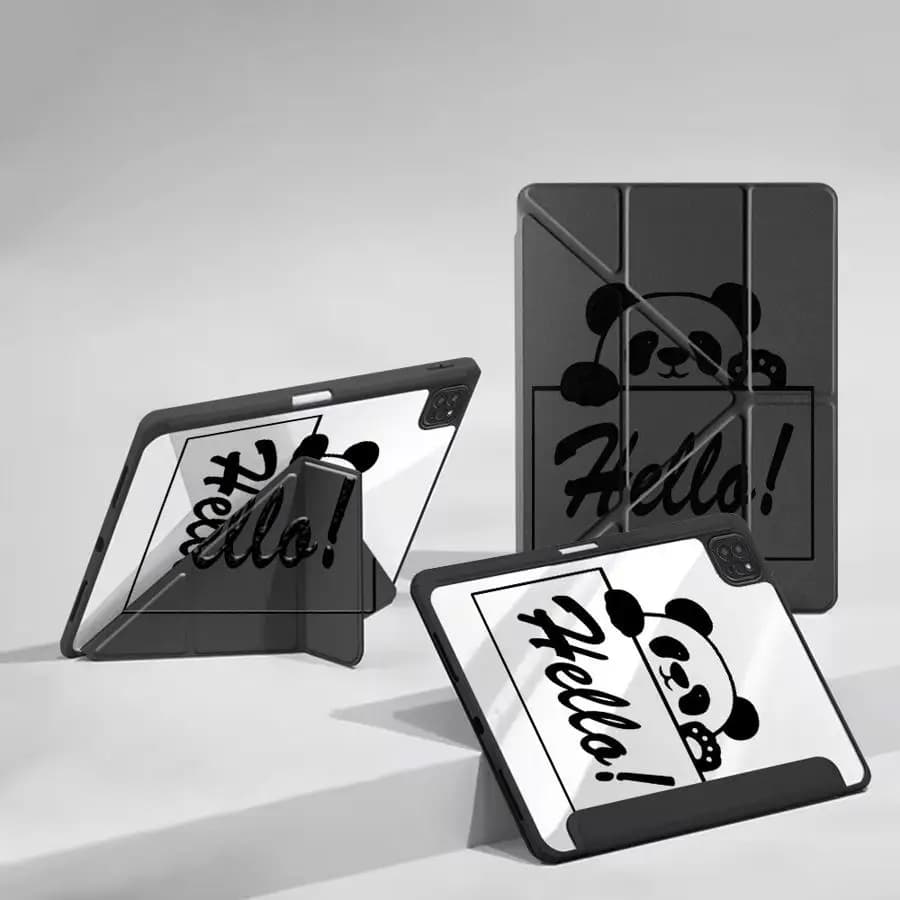 Custodia Protettiva Carina Hello Panda per iPad Air 4 5 M3 M2 M4 11 pollici, Pro 11 10 9 8 7a generazione, 12.9 pollici Pro 2025, Mini 6 7 con Supporto Integrato